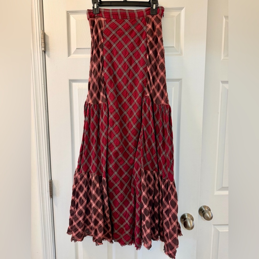 Free People Red Plaid Maxi Skirt